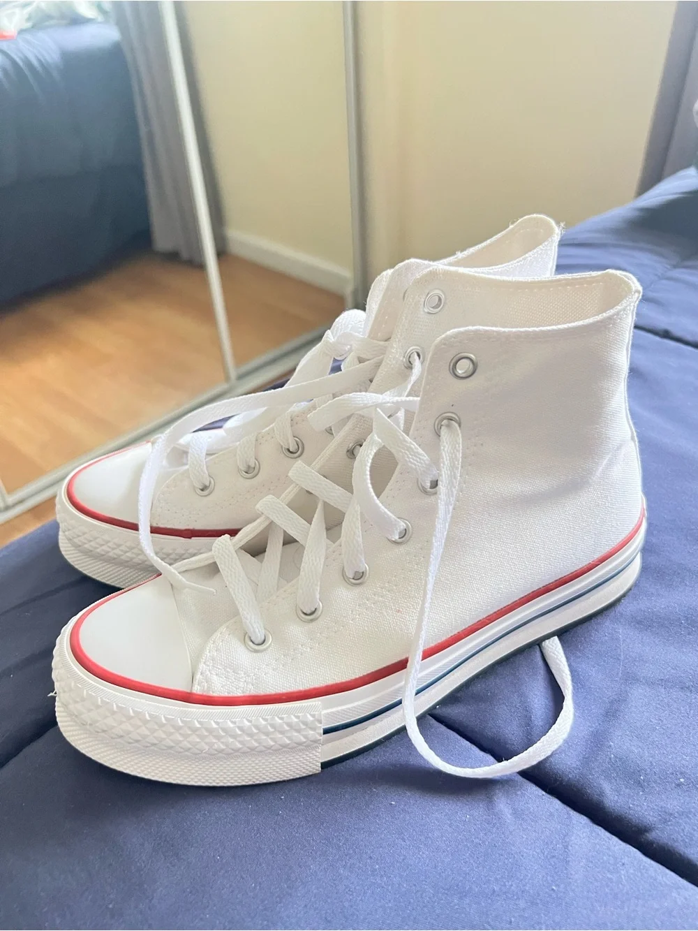 Converse White High-Top Canvas Sneakers with Navy Insole Logo